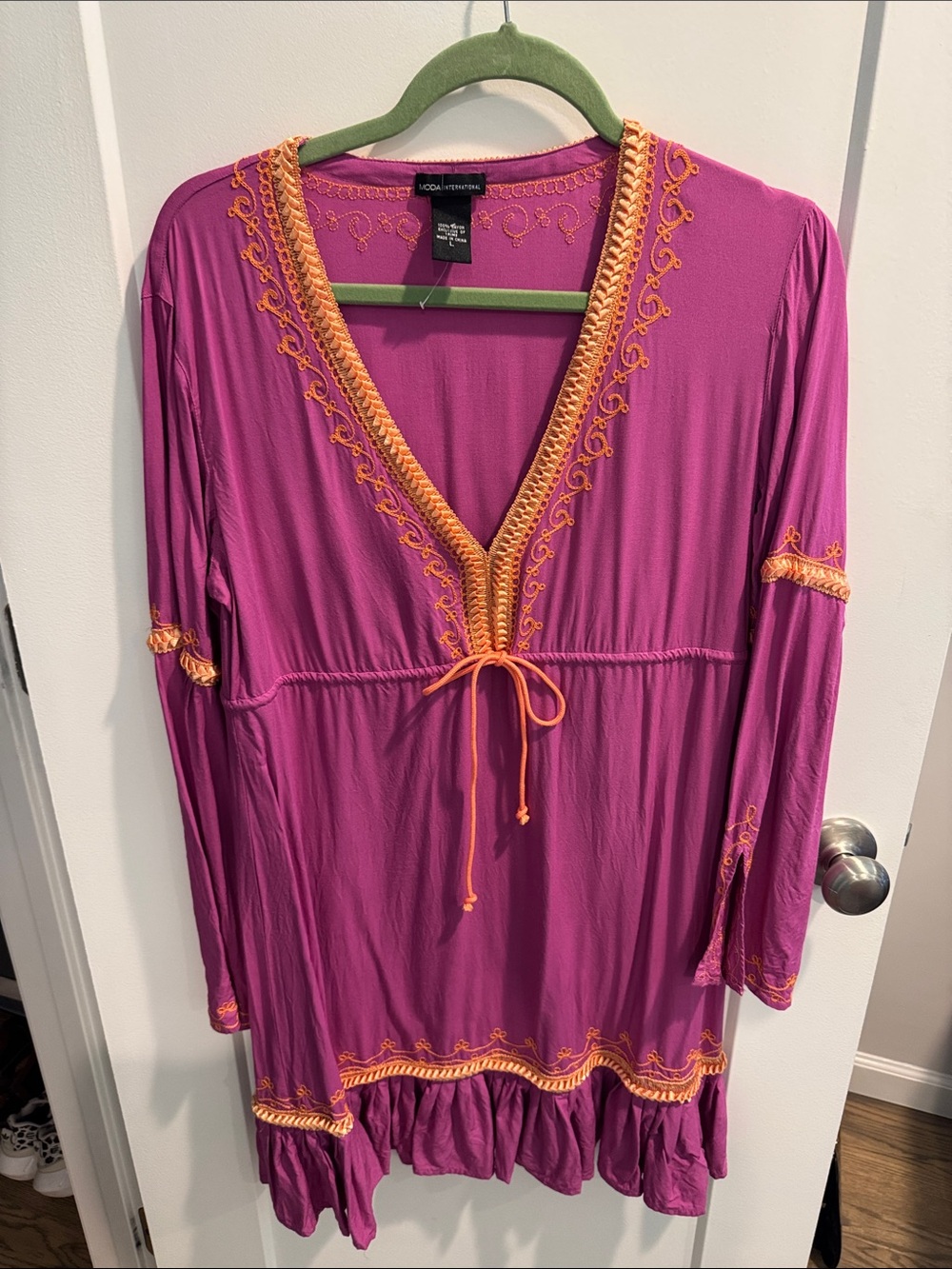 Magenta Embroidered V-Neck Tunic